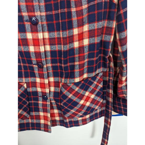 Pendleton Knockabouts 1960s Plaid Wool Shirt Blazer Red White Blue Made in USA - Picture 13 of 14